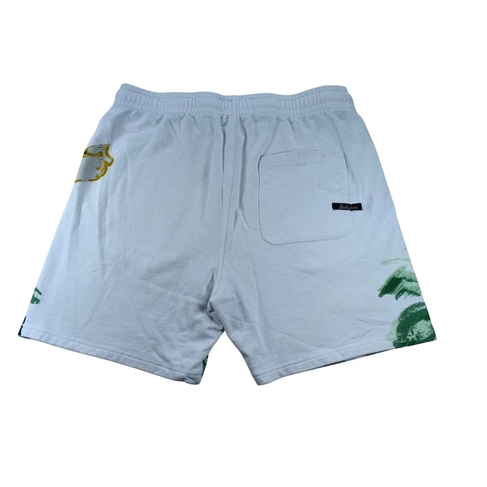 Hustle Gang Mens 2X White Tropical Aloha Graphic Sweat Shorts Drawstring Pocket